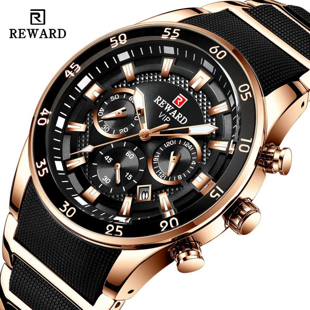 

REWARD 81011M Sports Silicone Quartz Men's Watch Waterproof Calendar Chronograph Luminous Watch Men Relogios Masculino Часы
