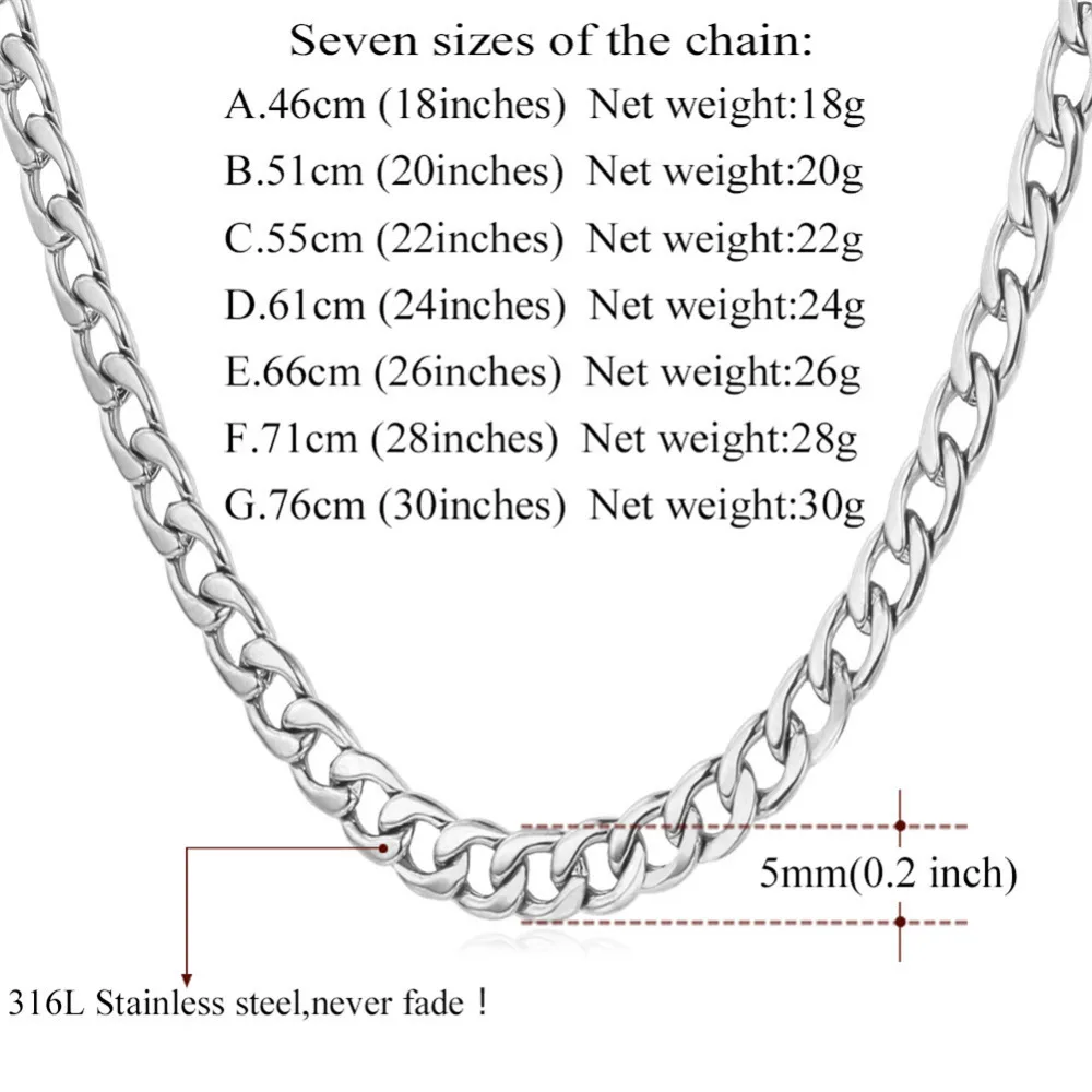 U7 Cuban Gold Color Chain For Men Hip Hop Jewelry Wholesale 5MM Black Stainless Steel Curb Chain Necklace N396