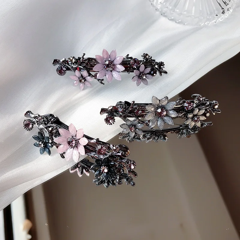 Korean version of Sunflower Crystal Spring Hair Clip Vintage Horizontal Clip Top Clip Elegant Women\'s Fashion Hair Accessories