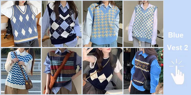 Green Knit Vest Printed Sleeveless Pullover Oversized Women Sweater Vest 2026 New Y2K Vintage Knitwear Women's Autumn Clothing