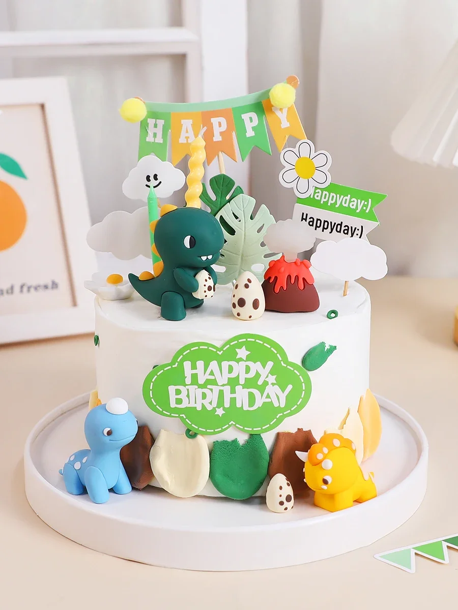 Dinosaur Cake Decoration Birthday Boy 1st Cake Party Dino Volcano Party Theme Cake Topper Boy Baby Shower Party Dessert Supplies