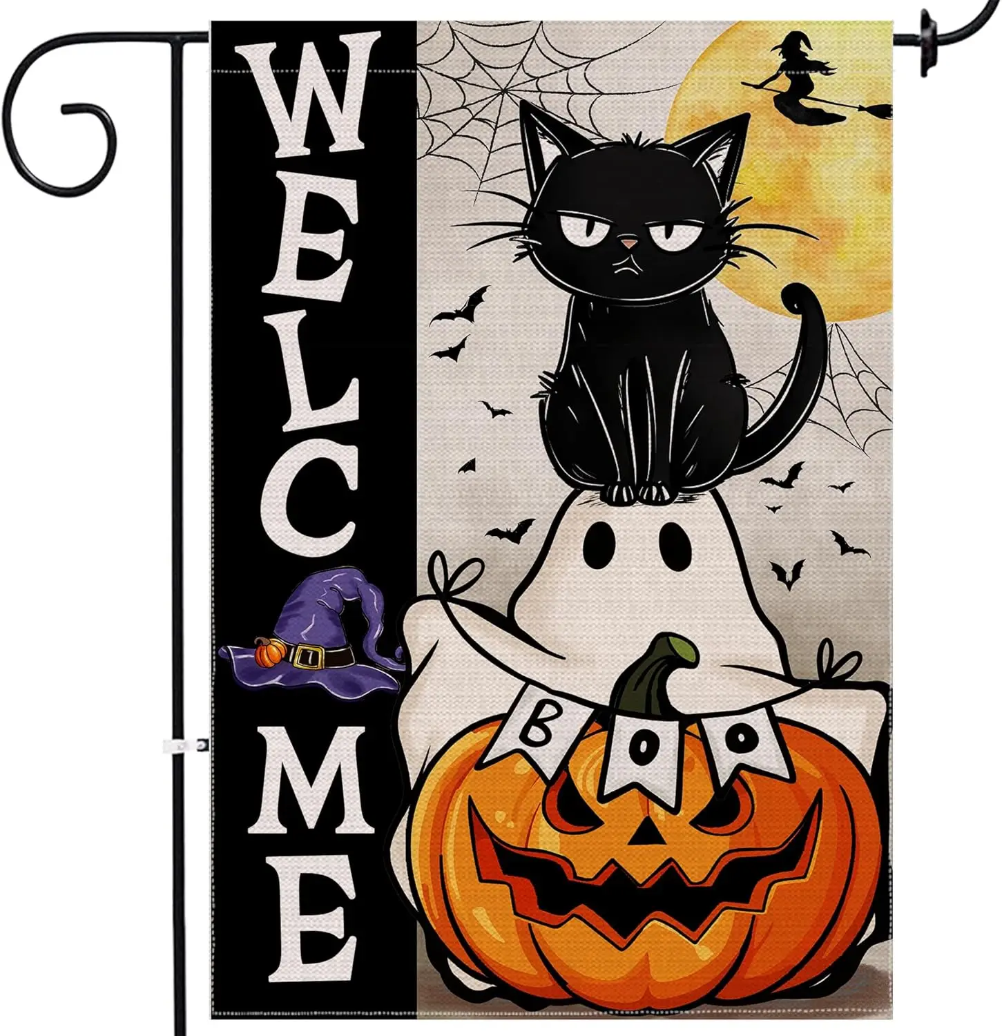 Halloween Garden Flag, Halloween Decor Cat Boo Yard Flag 12x18 Double Sided Holiday, Halloween Garden Flags Pumpkin Signs