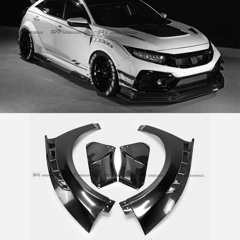 

For VRS-W Style Front Wide Fenders (4PCS) for Honda Civic Type R FK8 (2017-2023) - Fiberglass Widebody Kit - Aggressive Fitment