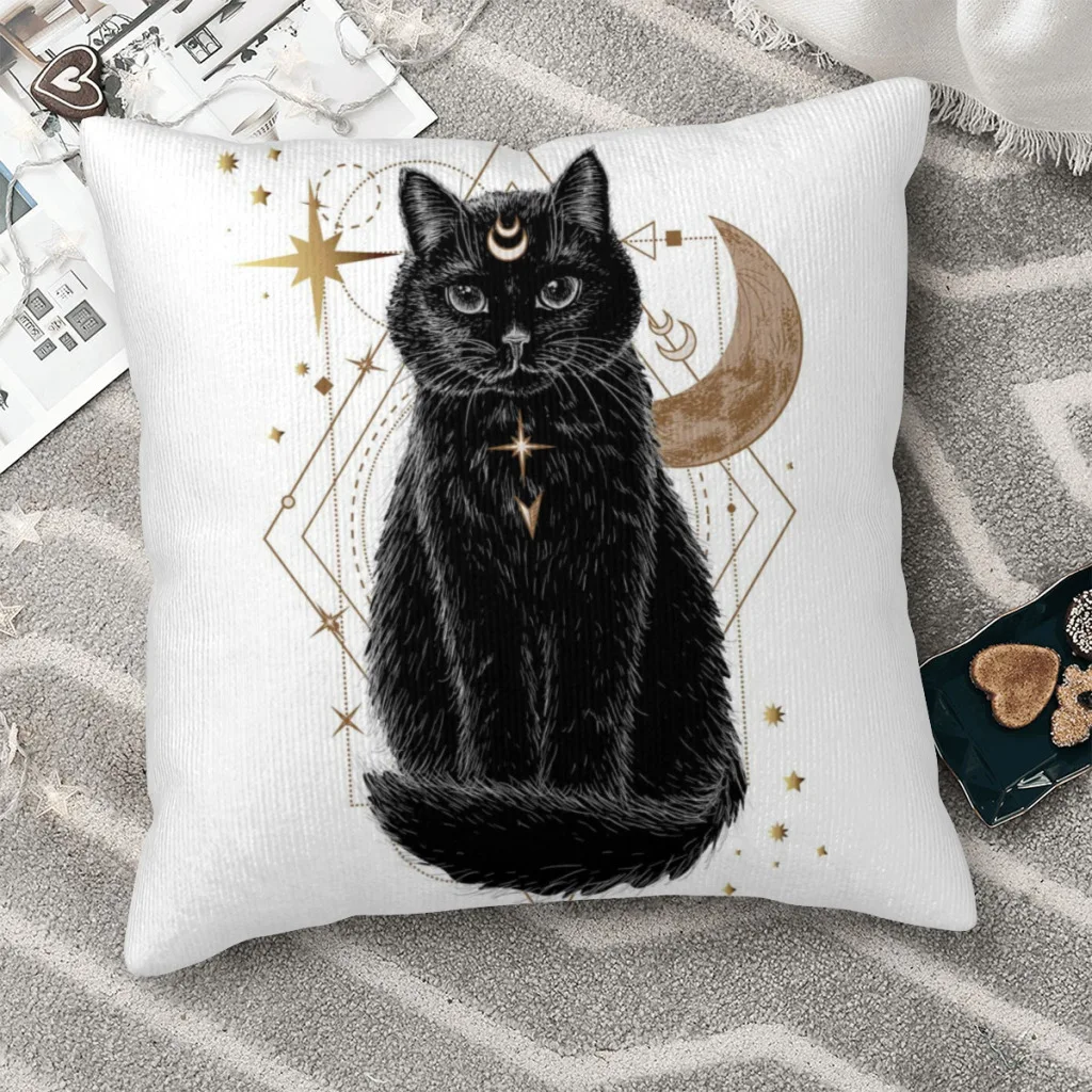 Black Cat White Star  Polyester Cushion Cover For Livingroom Office Decorative Kawaii Coussincase