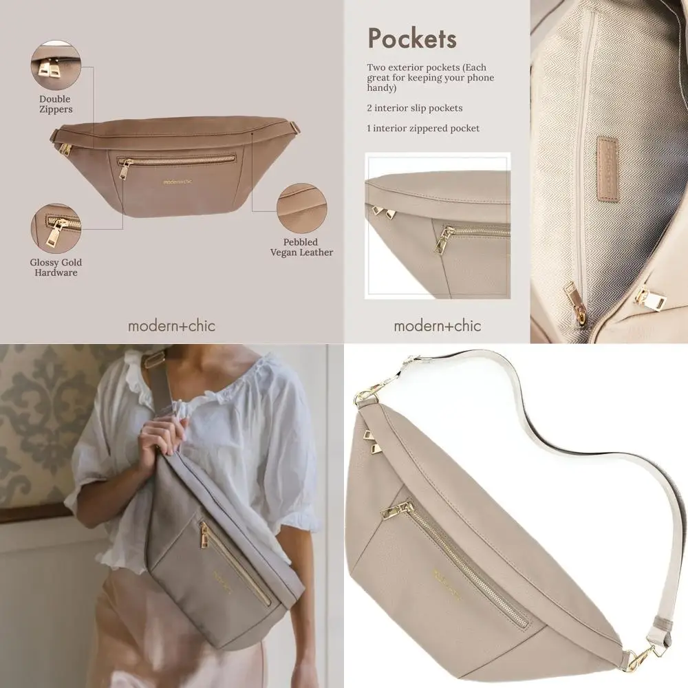 

Vegan Leather Oversized Crossbody Bag with Multiple Pockets for Women - Chic Taupe Sling Bag