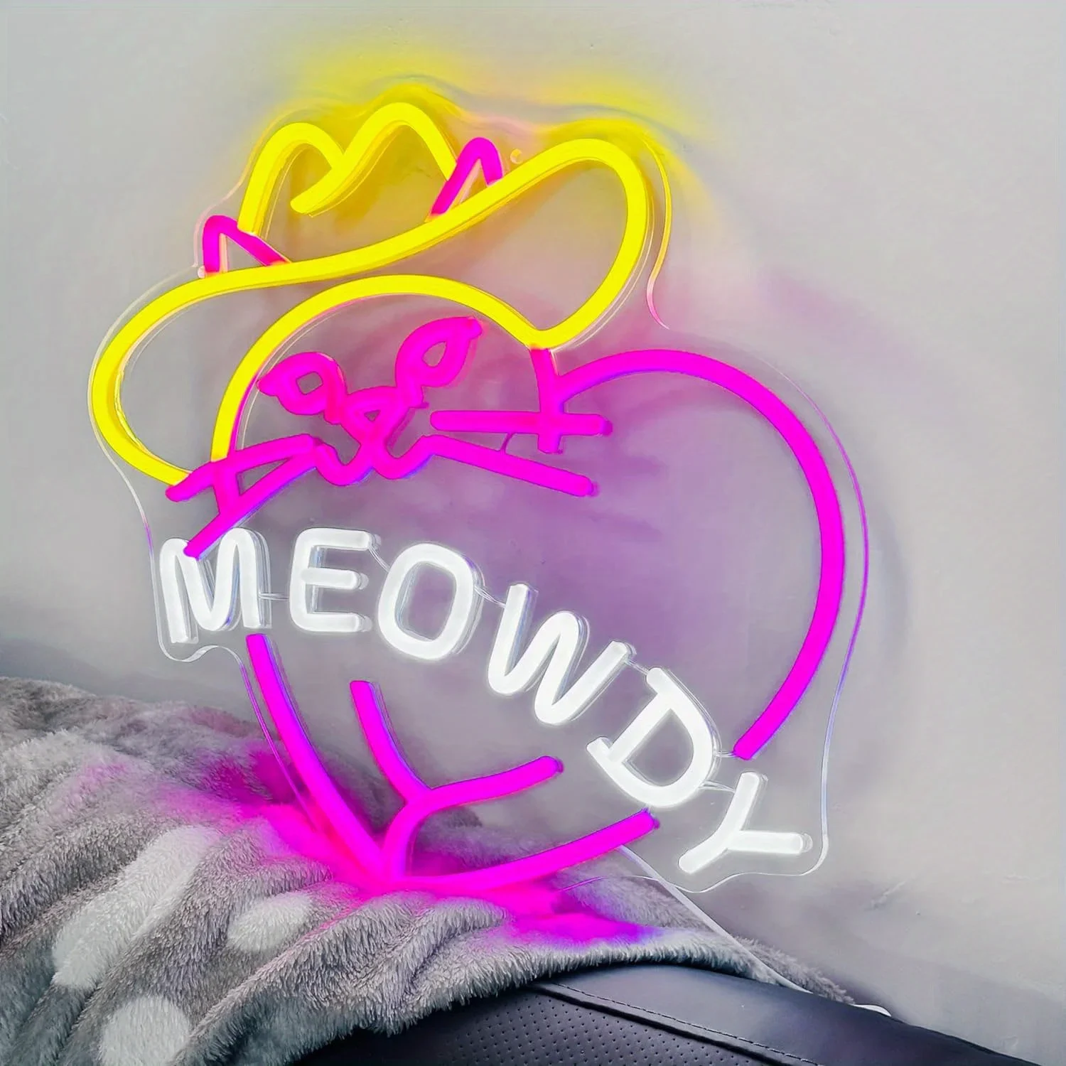 Neon Sign for Wall Decor Cowgirl Cat in Heart Shape LED Neon Light USB Powered Dimmable LED Neon Light Sign Cat Lover Gifts