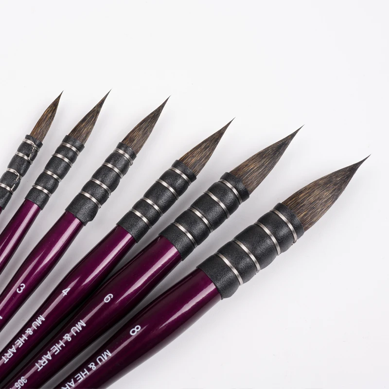 Squirrel Hair Mixed Watercolor Painting Brush Mop Hook Pen Pointed Round Head Purple Wooden Handle Tinged Red 305RSY MU HE ART