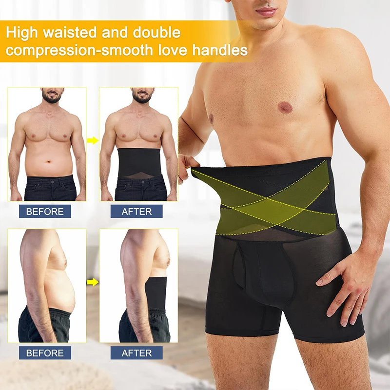 Men Slimming Shorts Tummy Control Body Shaper Compression Flat Belly Shapewear Sexy Mesh Breathable Boxer Underwear