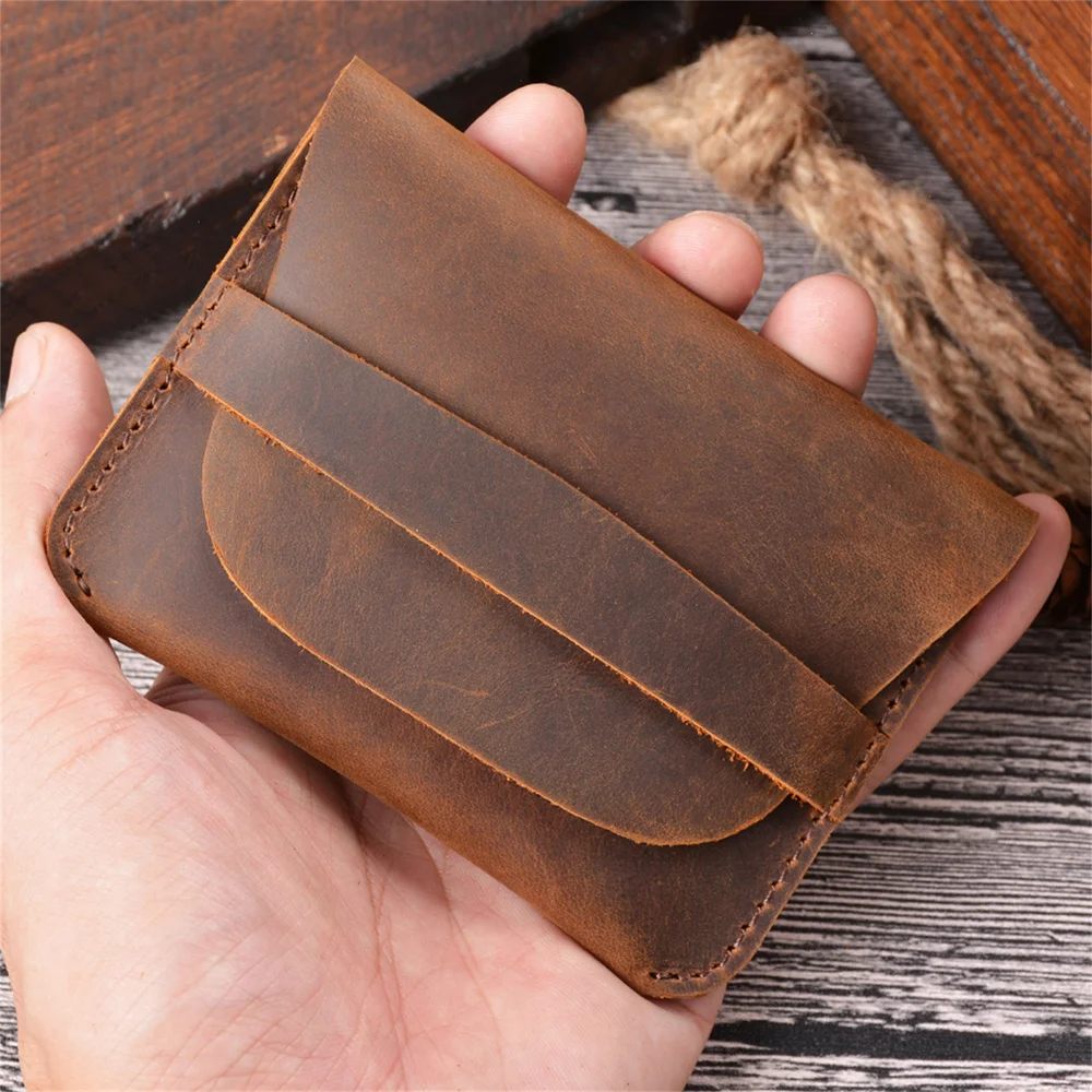 AIGUONIU 100% prawdziwej skóry etui na dowód osobisty Vintage etui na wizytówki Retro męskie portmonetki