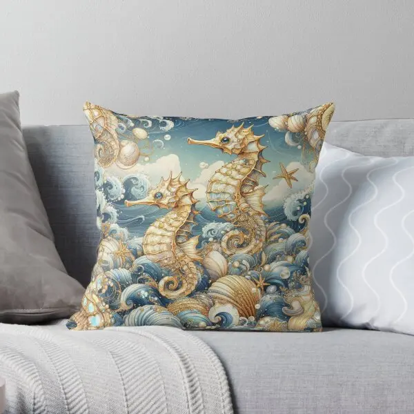 Seahorse Friends Ocean Life  Printing Throw Pillow Cover Sofa Decorative Bed Case Throw Soft Pillows not include One Side