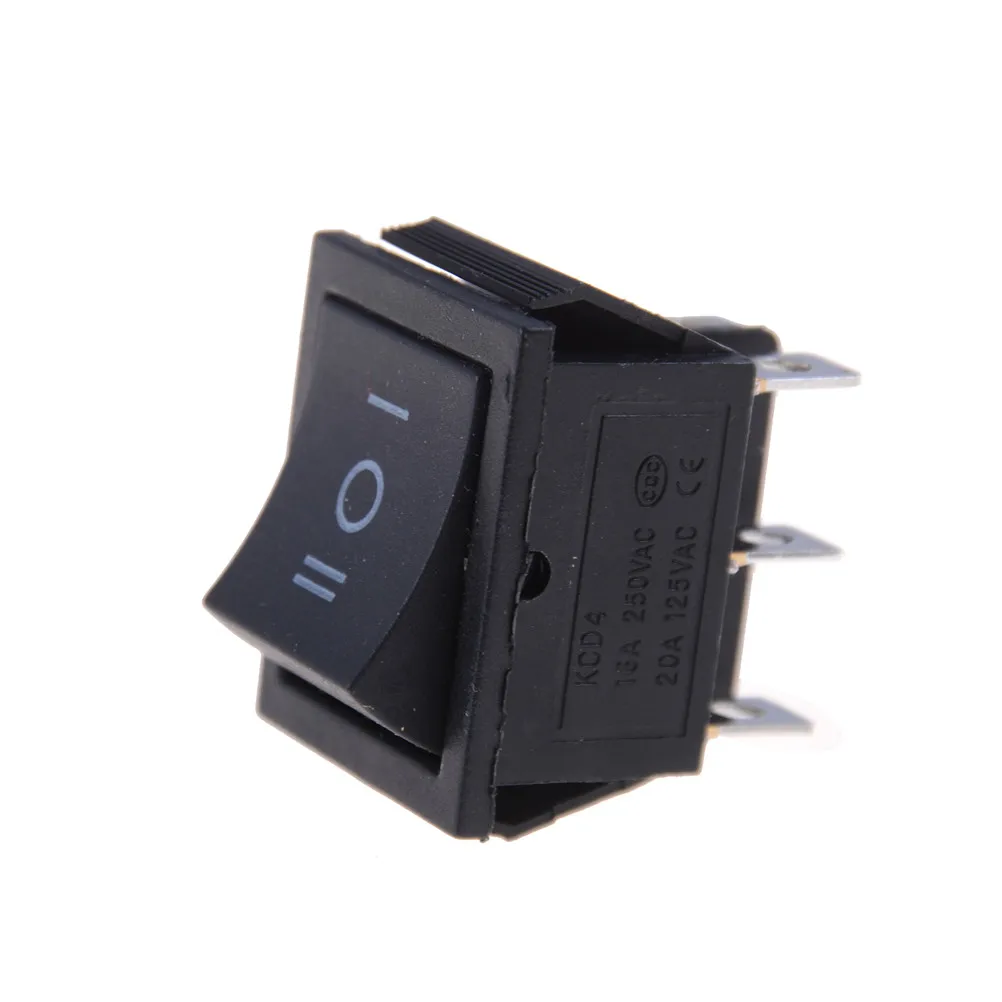 Hot Sale 1PCS KCD4 Rocker Switch Black DPDT ON/OFF/ON 6 PIN 16A/250VAC 20A/125VAC