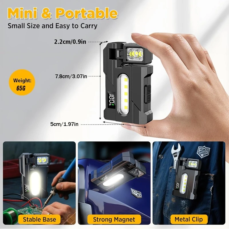 1200LM Rotating Flashlight, Magnetic Multi-Angle USB Rechargeable Torch, Mini Portable with Cap Clip for EDC Camping Work Light