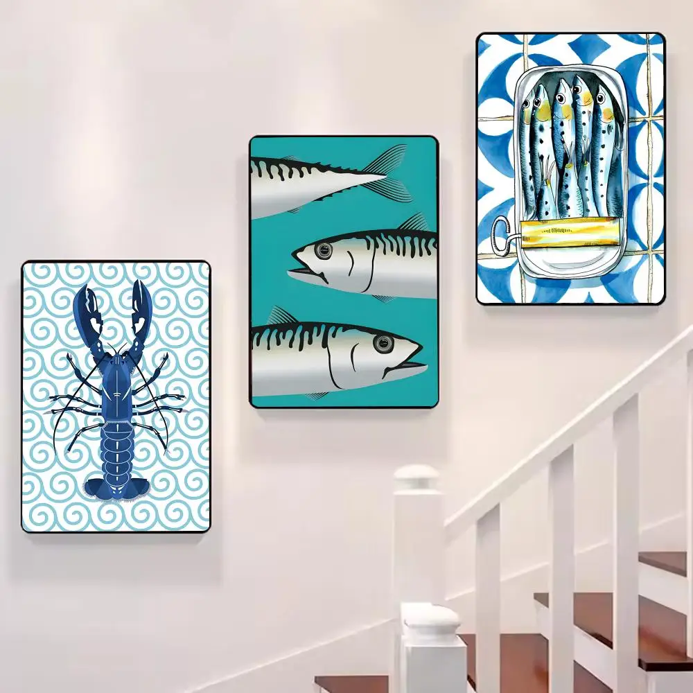 الملونة السردين جراد البحر الأسماك المحيط اللوحة الخط قماش المشارك: تجعد الحرة للماء دائم جميع الفضاء جدار ديكور