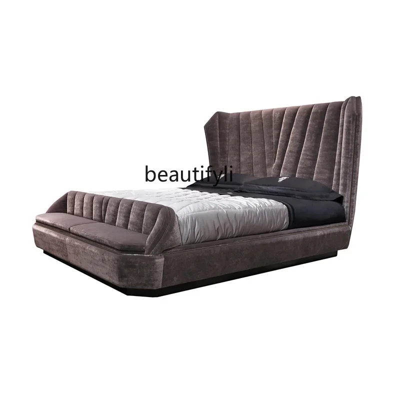Q181 Italian light luxury double bed first layer leather art bed high backrest wedding bed