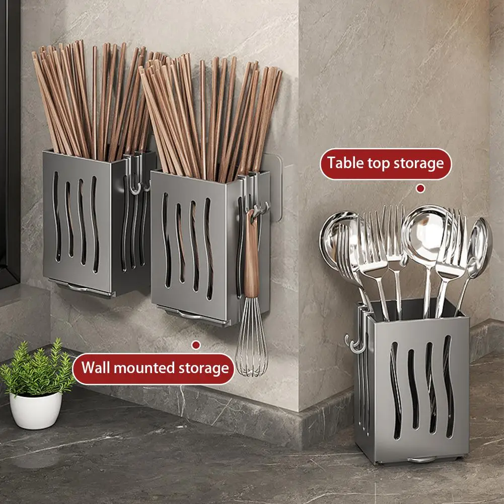 Kitchen Utensil Rack Wall Mounted Draining Chopstick Holder Cutlery Storage Box Spoon Knife Fork Organizer Food Grade Container