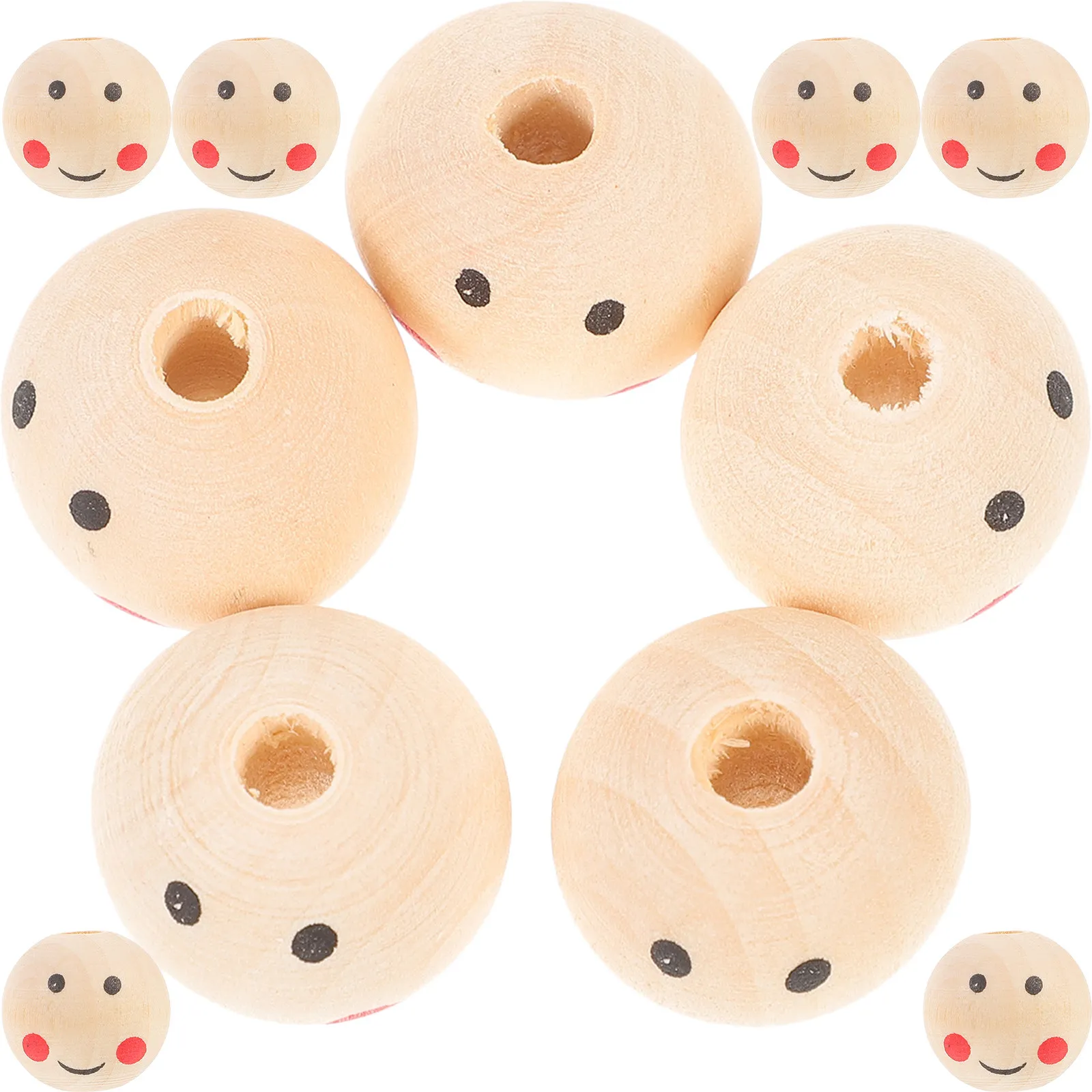 50Pcs Wooden Smile Face Beads Unfinished Natural Wood Craft Beads with Pre-Drilled Holes for DIY Bracelet Necklace Garland