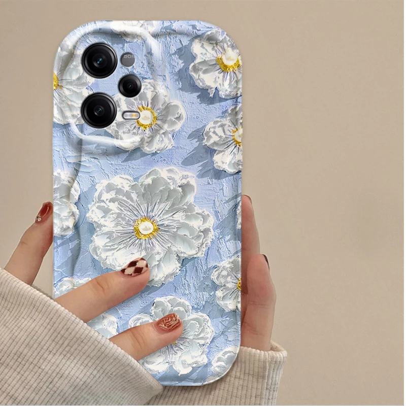 Pintura al óleo funda de flor blanca para Xiaomi Redmi Note 14 13 12 11 10 9 Pro Plus 14S 12S 11S 10S 9S Redmi 14C 14R 13C 12 4G 5G