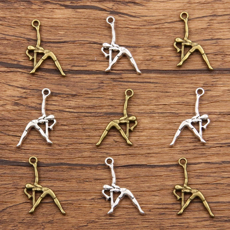 30PCS 14*23mm Metal Alloy New Product Two Color Beauty Yoga Charms Sport Pendant For Jewelry Making DIY Handmade Craft