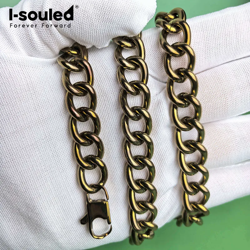 12mm TA1 pure titanium polished anodized men's hip-hop trendy bronze twisted chain necklace