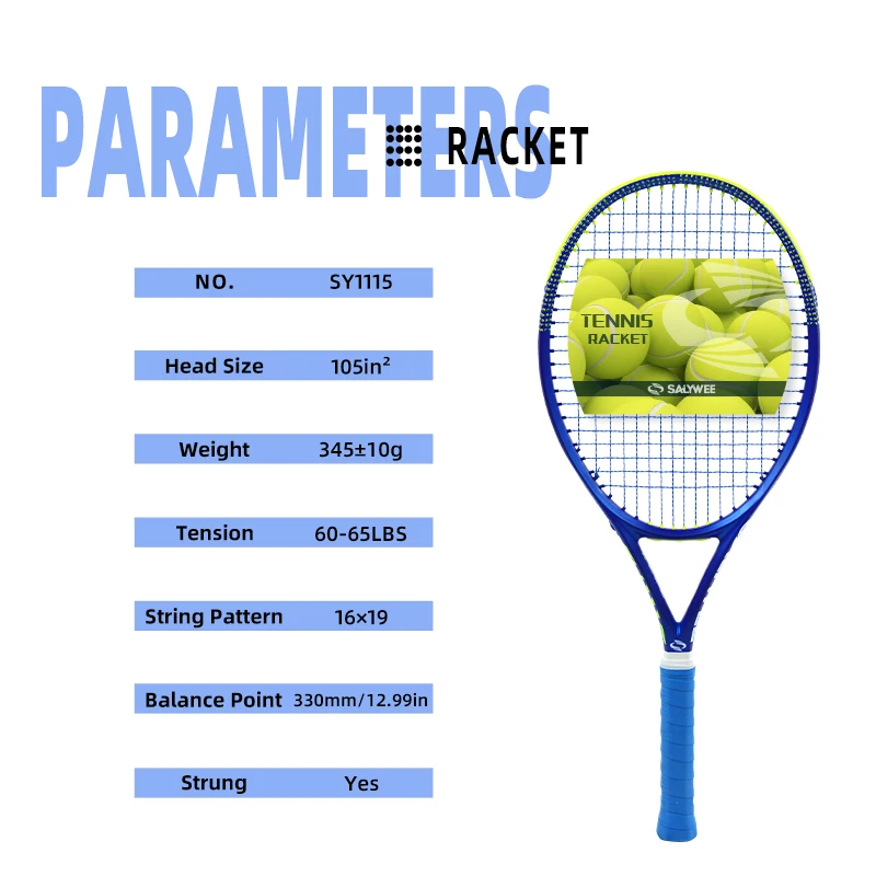 Blue-Leap Carbon Fiber Tennis Racket, 345±10g Strung, 60-65lbs, Shock-Absorbing, Suitable for Professional Strength Athletes