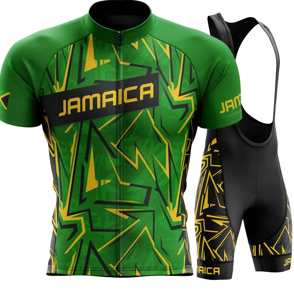 AliExpress Jamaica National Team Cycling Jersey 2024 Set Green Short Sleeve Clothing Mens Road Bike Shirt Suit