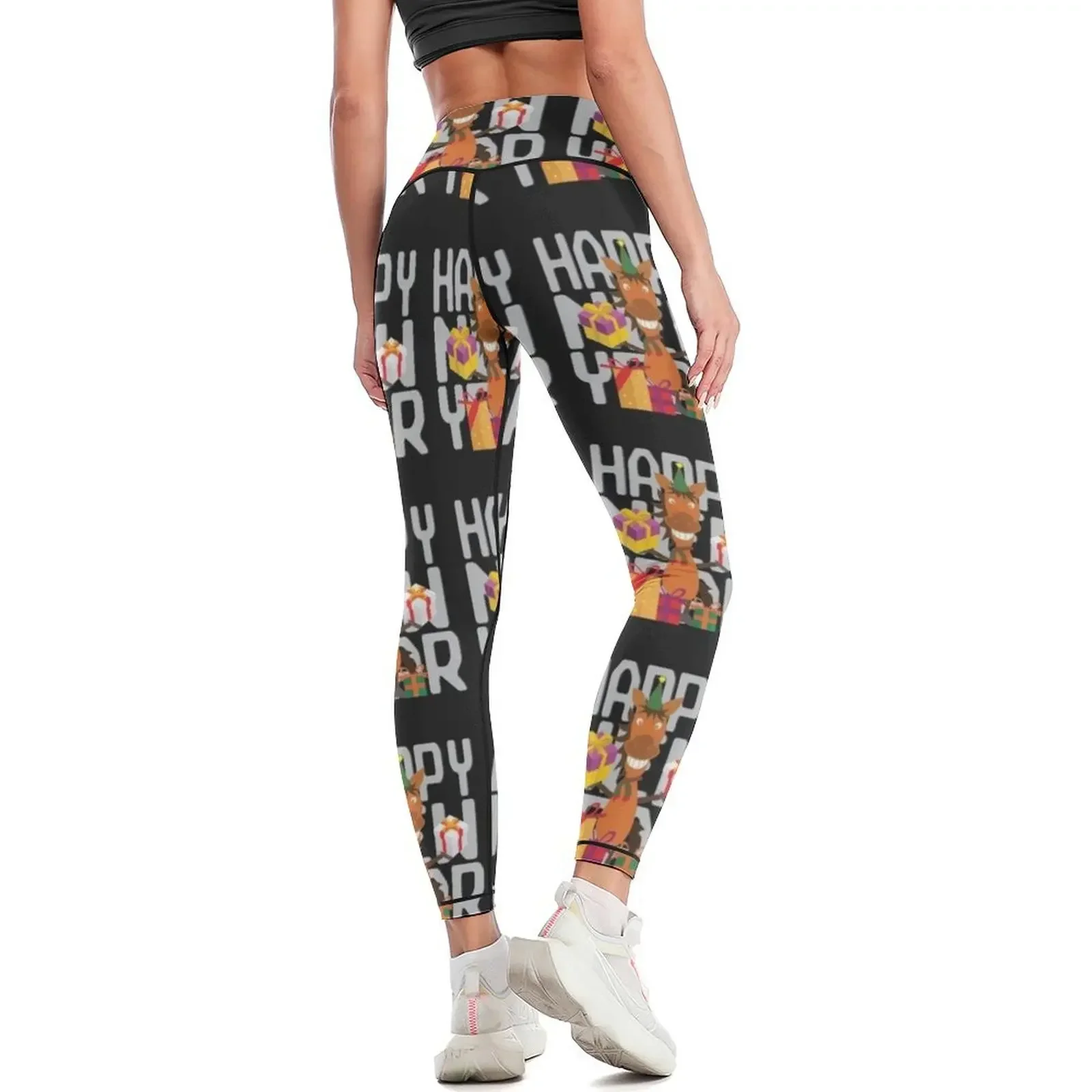 مضحك الحصان يمنيات سنة جديدة سعيدة طماق المرأة عالية الخصر الرياضة امرأة الصالة الرياضية Leggins رفع امرأة المرأة طماق