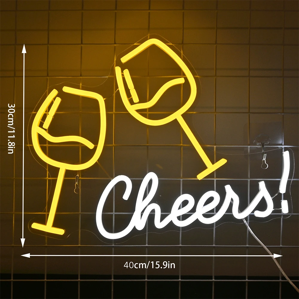 Bar Cheers Neon Sign Led Lights Home Bars Wall Light Up Sign Room Decoration For Birthday Party Pub Club Shop Dimmable USB Lamp