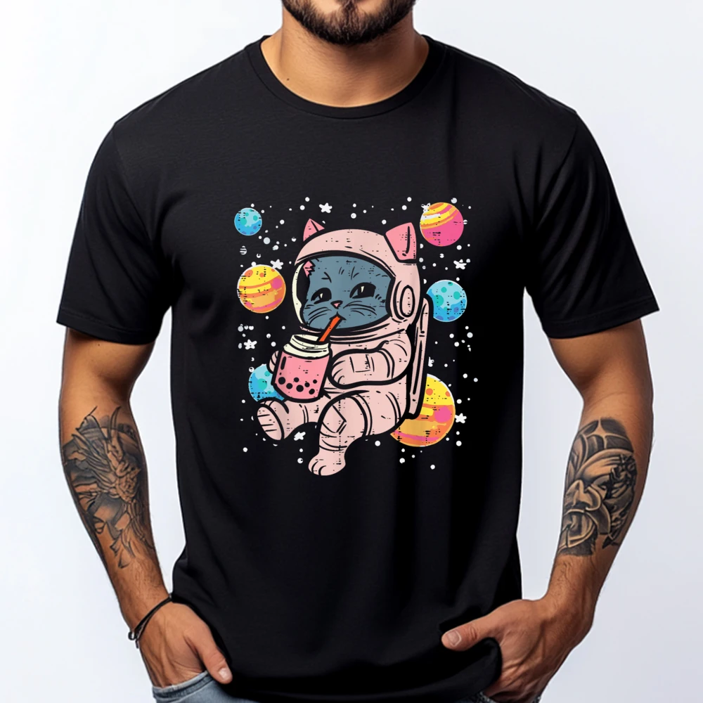 

Cat Astronaut Boba Milk Tea Cute Space Women Girls Men Designer T Shirt Men Men's T-Shirts Free Shipping Clothes