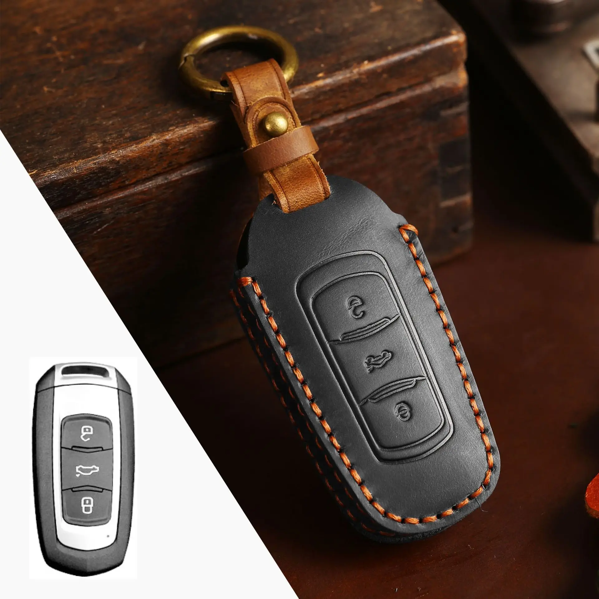 Crazy Horse Leather Car Key Case Cover Fob Shell for Geely Atlas Boyue NL3 EX7 SUV GT GC9 Emgrand X7 Borui