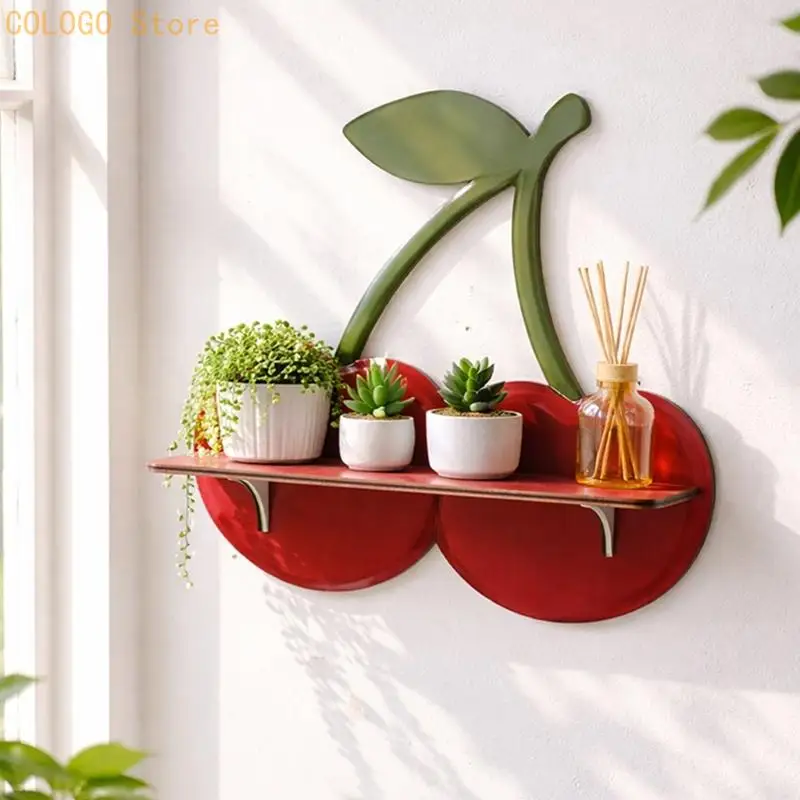 Cherries Wall Shelf Pine Display Storage Rack for Living Room Bedroom Decors D0LD