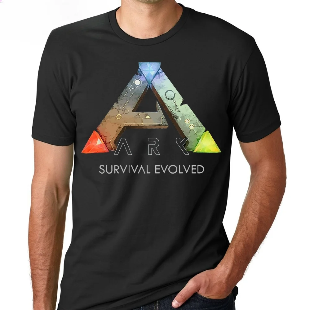 Men Tee Shirts Ark Survival Evolved Games Men Pre-Cotton T-Shirts Casual Round Collar T Shirts Black