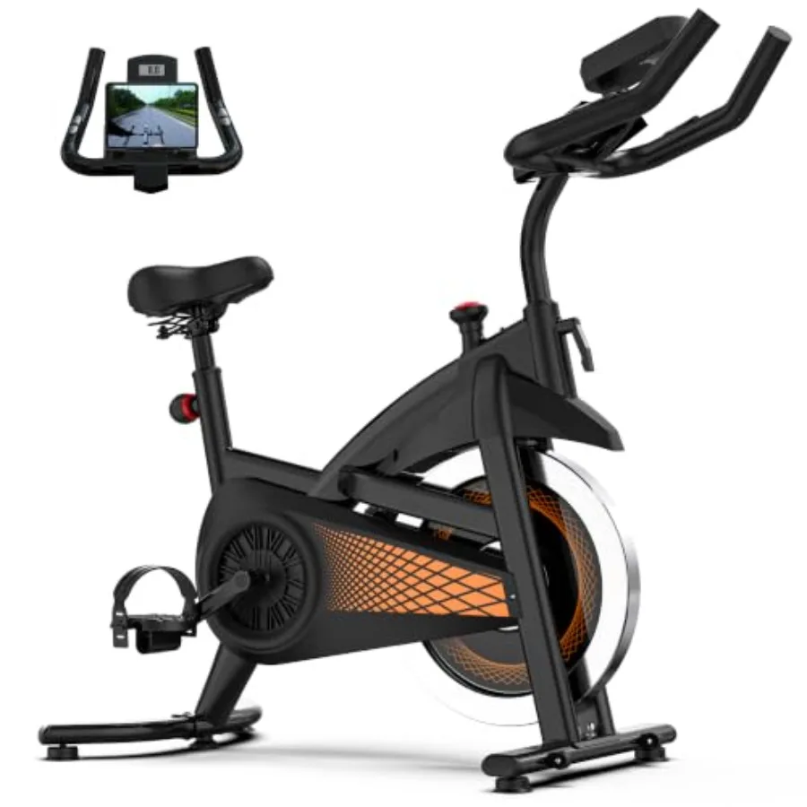 Home cardio exercise bike with wool felt brake pad, black matte finish, ultra-quiet belt drive, 300lb capacity, adjustable hand