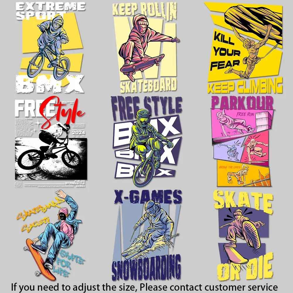 Snowboarding Illustration Parkour Style Art Extreme Sports Art Iron-on Transfers for Clothing Easy to Use DIY Decoration