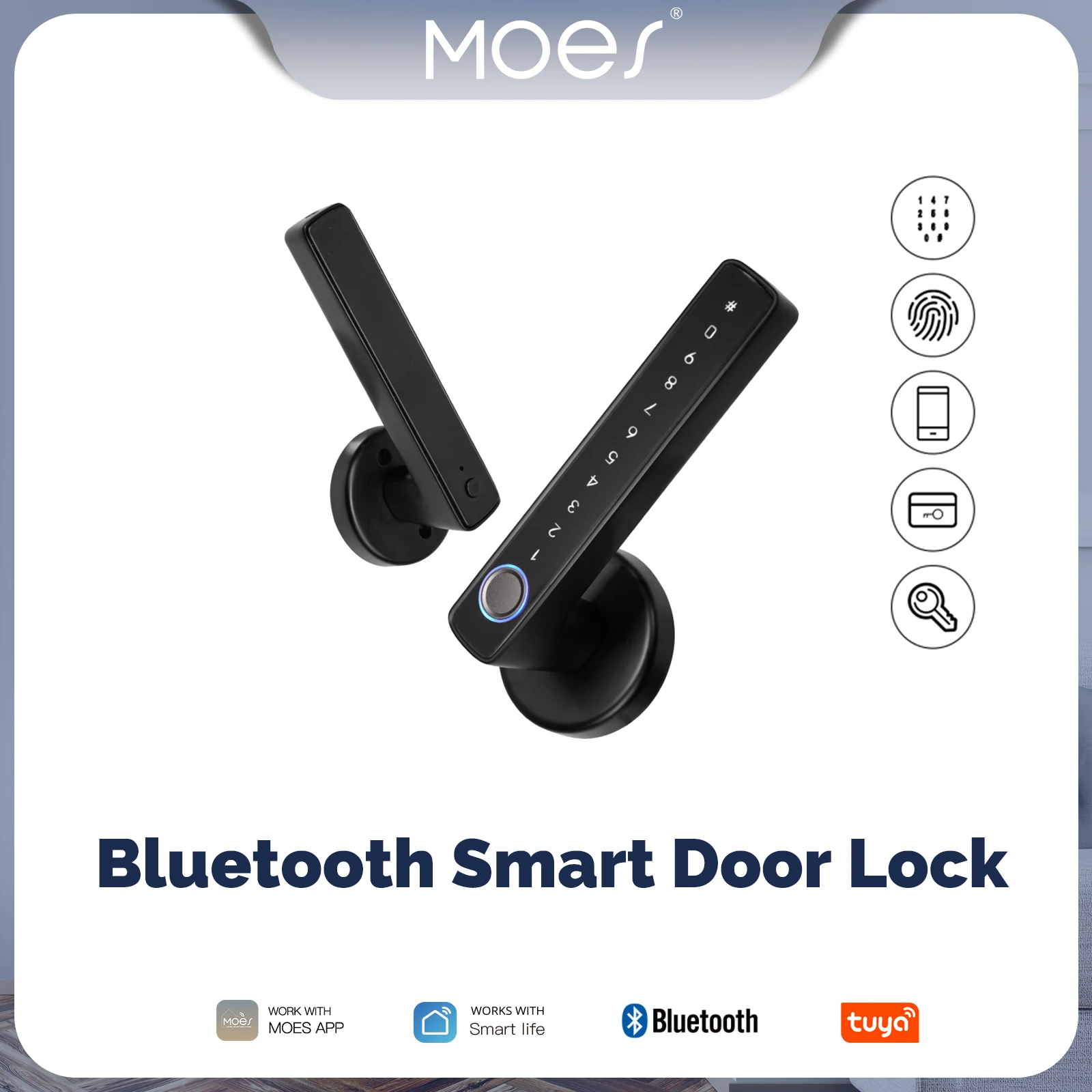 MOES-Smart Fingerprint Door Handle Lock com Bluetooth, senha eletrônica, APP Desbloqueio Remoto, Hotel, Apartamento, Escritório, Casa de Aluguel, Tuya