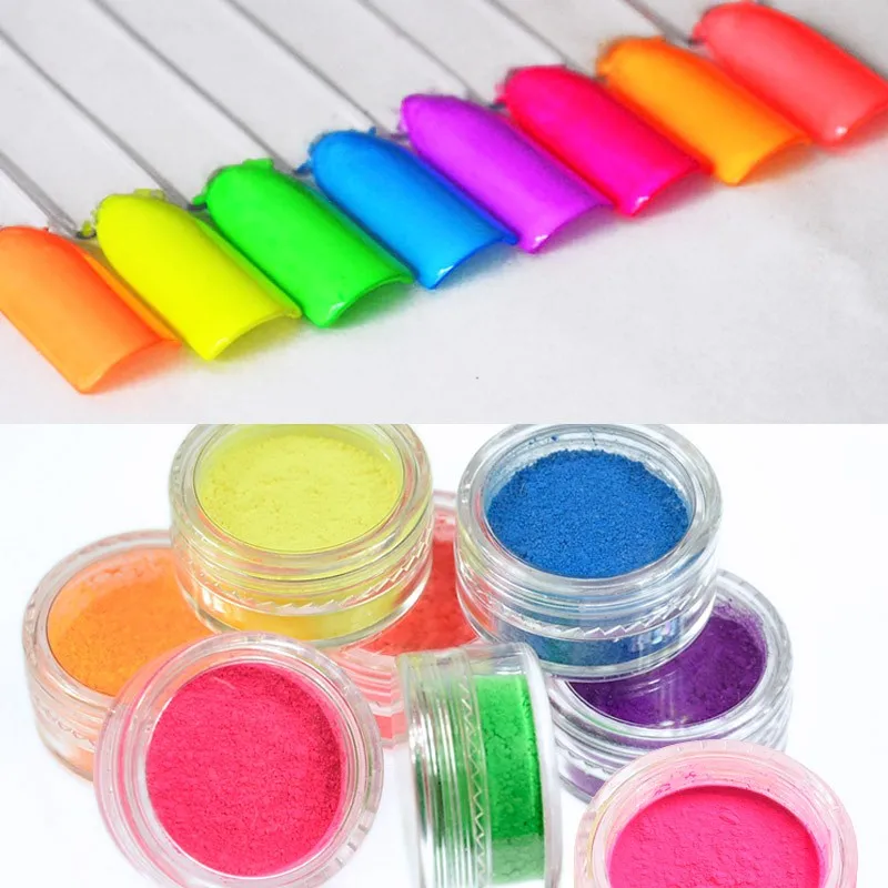 

8jars/set Neon Pigment Fluorescence Effect Nail Glitter Fluorescent Powder Pigment Nail Polish Dust UV Gel Nail Decorations