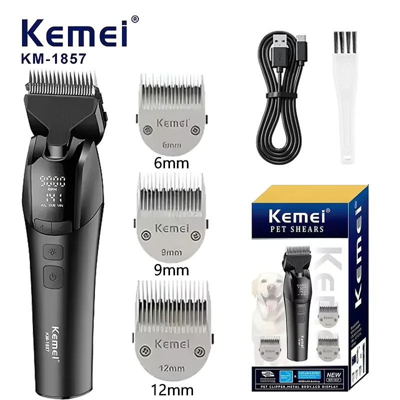 Kemei 1857 Professional Pet Dog Grooming Clipper Electric Rechargeable Cat Hair Shaver Dog Hair Trimmer 10W Animal Hair Clipper