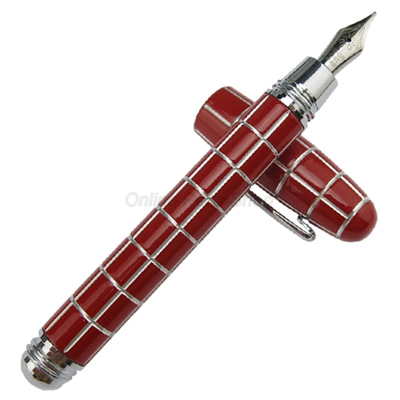 Fuliwen 2062 Resin Travel Short Pocket Portable Red Pen Fountain Pen Fine Nib 0.5mm Tiny Square Lattice Pattern Writing Pen