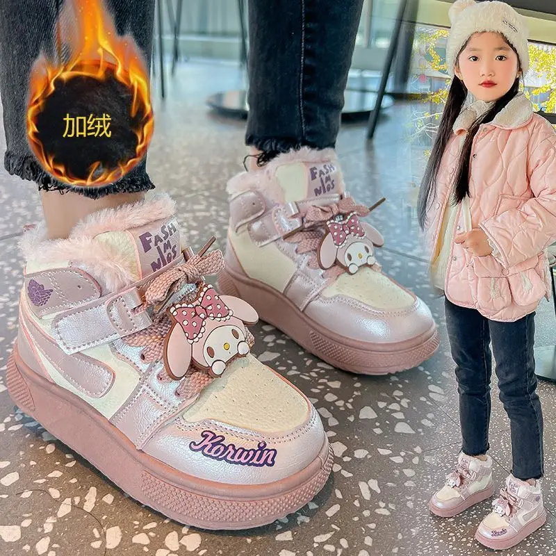 

Детские плюшевые кроссовки Kawaii Kuromi My Melody, резиновые сапоги с героями мультфильмов в стиле аниме, водонепроницаемые нескользящие уличные теплые хлопковые кроссовки