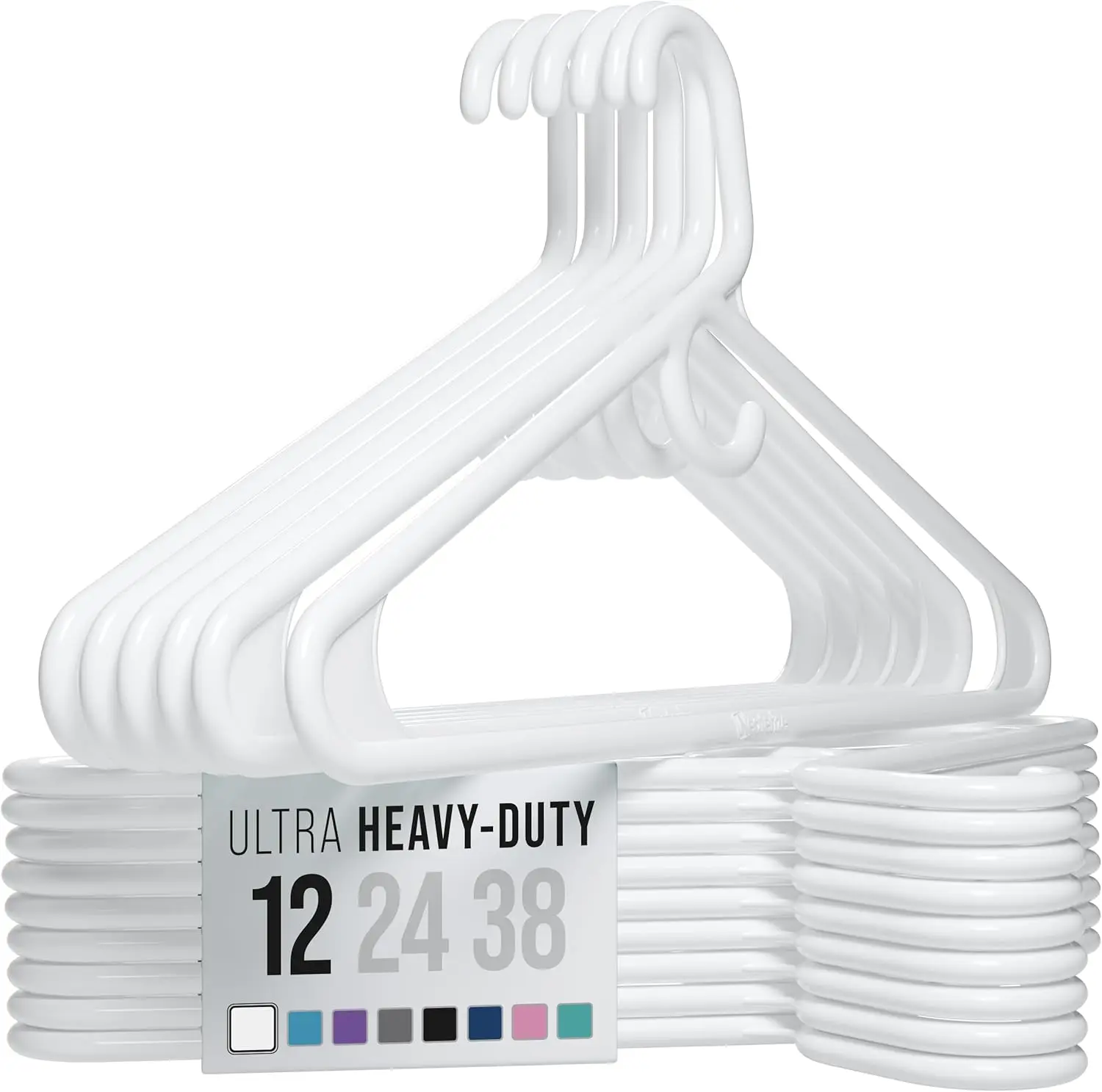 

Heavy Duty Plastic Clothes Hangers 12 Pack - Thick Reinforced Design for Coats Jackets Jeans & Suits