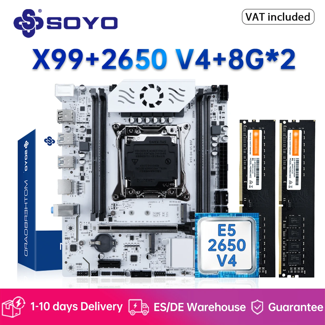 طقم اللوحة الأم SOYO X99 C612 مع وحدة المعالجة المركزية E5 2650 V4 وDDR4 8GBx2 2133MHz RAM M.2 NVME PCIE3.0x16 SATA3.0 للكمبيوتر المكتبي
