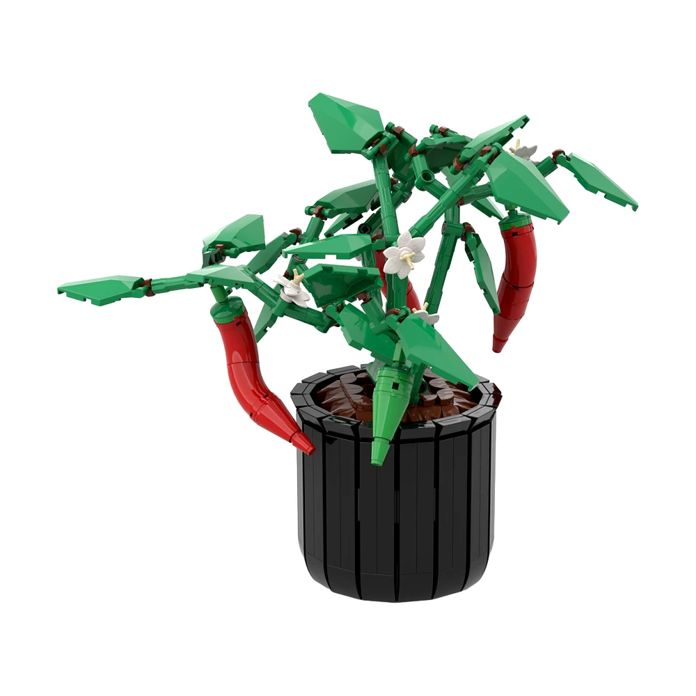 Gobricks MOC Chili Plant Bricks Chili Planten DIY Planten Bonsai Bloemen Fruit Chili Bouwstenen Decoratie Speelgoed Gift