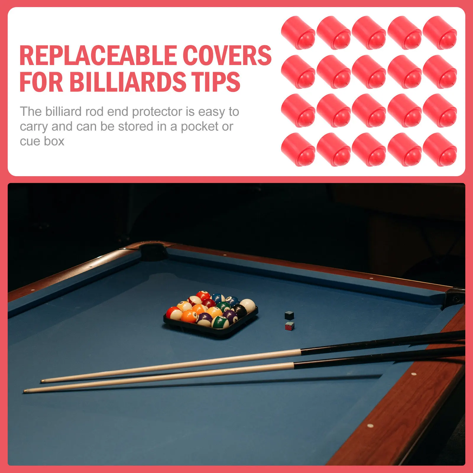 

20 шт. защитных наконечников для бильярдных киев, защита для наконечников киев для игры в снукер, надежный резиновый материал, компактный футляр для кия