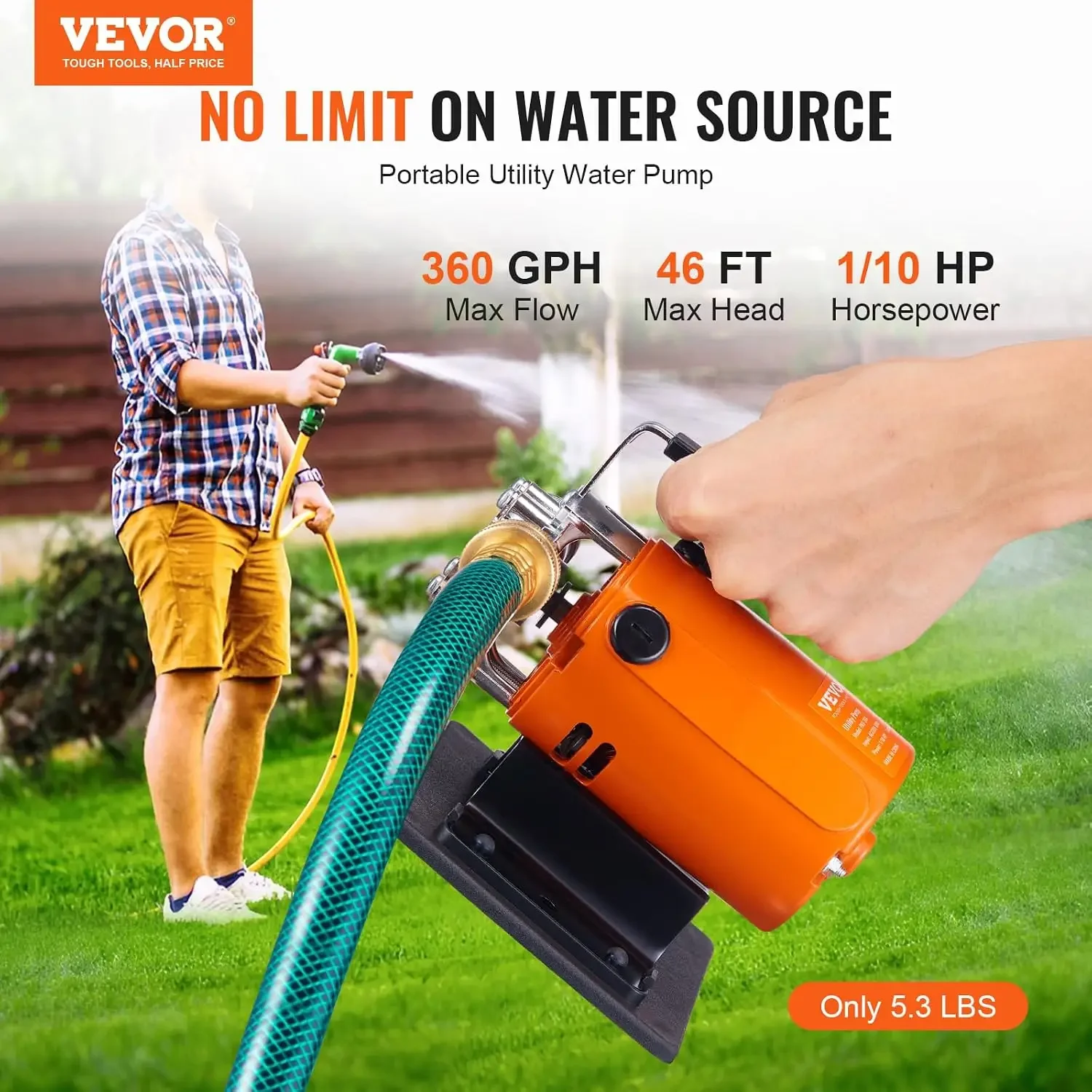 Water Transfer Pump 115V, Utility Pump, 360 GPH Larger Flow, 46FT High-Lift, 1/10 HP Portable Electric Utility Pump with Water H