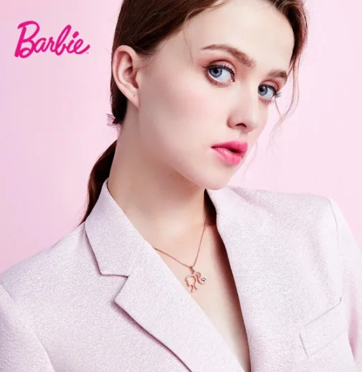 MINISO Boutique Barbie Necklace 925 Sterling Silver Hollow Necklace Anime Y2K Anime Girl Accessory Gift Peach Heart Tail Chain