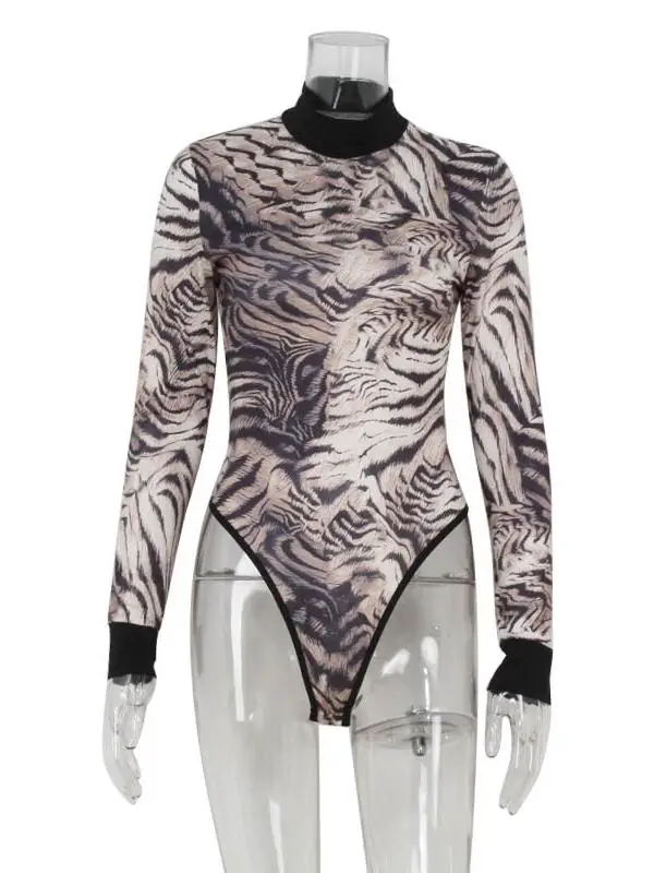 CNE Faion Print One-Piece High Waist Slim Fit Long Sve round Ne Top Street Sle Polyester ort Pants Spring Summer