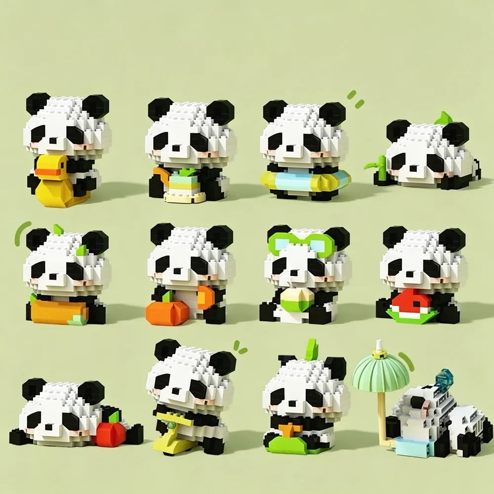 Cute Panda Animal Figure Building Blocks DIY Assembly Brick Ornament Bamboo Themed Desktop Display Decoration Souvenir Gift