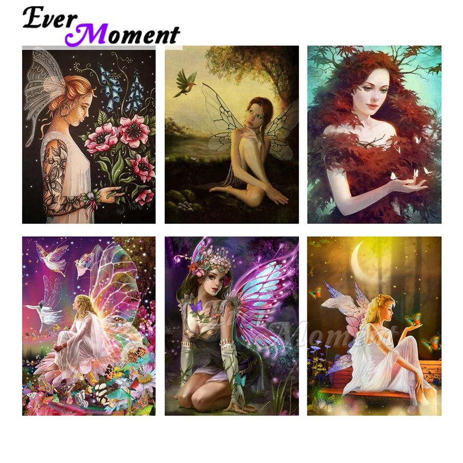 

Алмазная картина Ever Moment 5D DIY круглая полная квадратная вышивка крестиком крылья девушки фея эльфы вышивка художественное рукоделие ASF2299