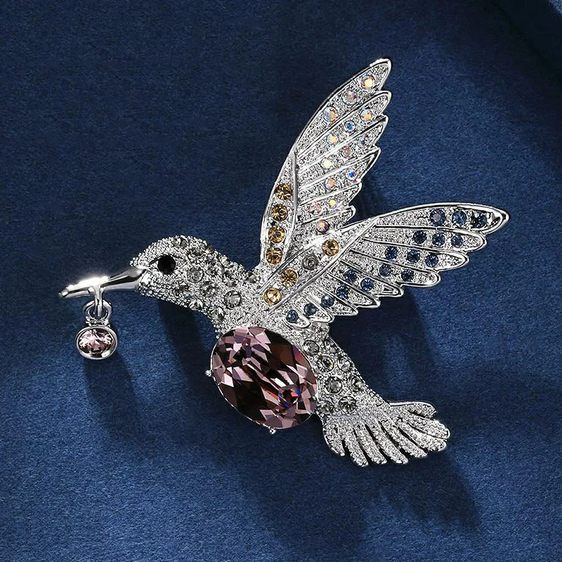 Fashion Crystal Brooch Female Temperament All-match Alloy Hummingbird Corsage Accessories Coat Color Pin for Banquet