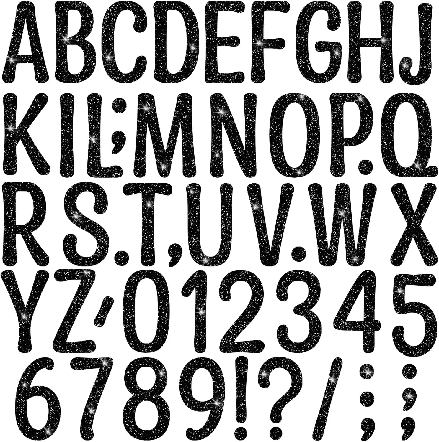 20 Sheets 264Pcs Glitter Black Alphabet Number Stickers, 3 Inch Large Self‑Adhesive Bulletin Board Letters for Classroom Crafts