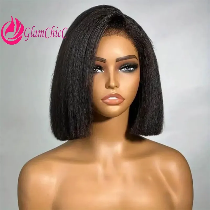 

13x4Lace Front Kinky Straight Bobnatural Color Human Hair WigEasy To Maintain and Comfortable To Wear for Women Salon Daily Use